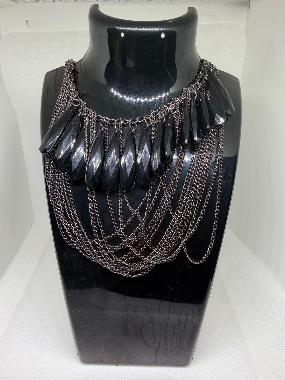 Statement Black Multi-Chain Bib Necklace